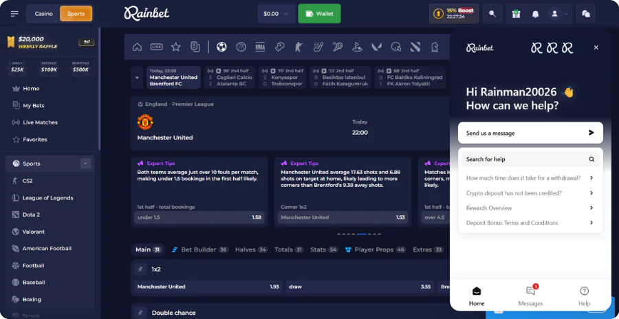 Rainbet Kundensupport verfügbar