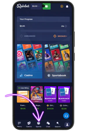 Rainbet Hauptbildschirm Sportwetten-Button